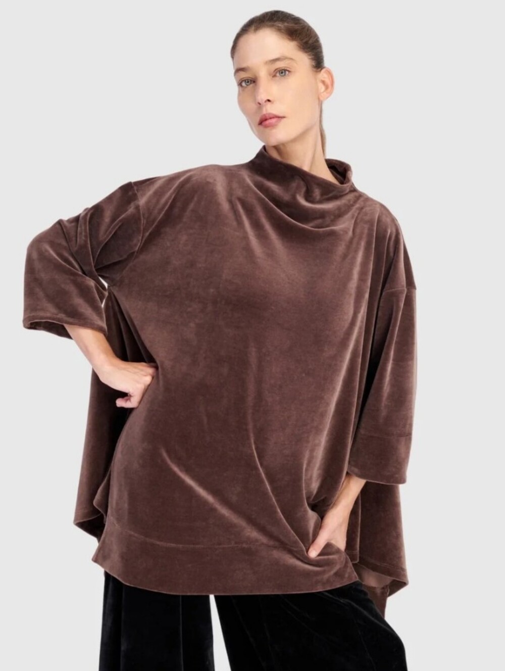 Alembika Everyday Velvet Trapeze Top Sepia